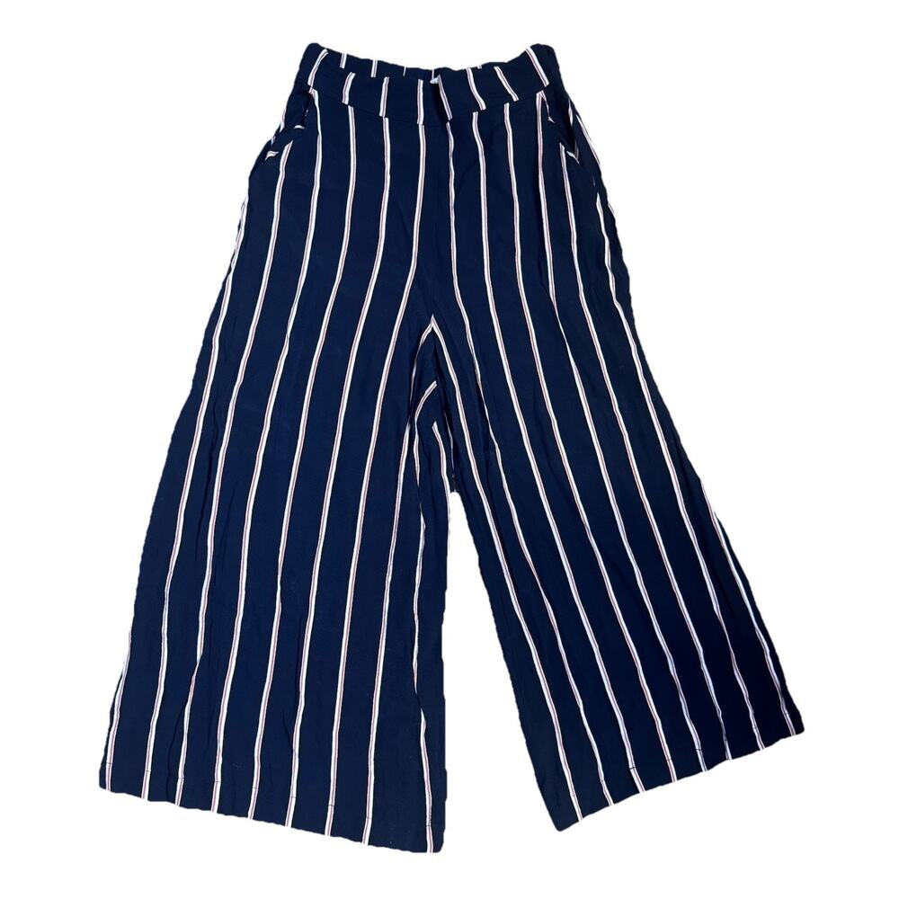 Leith Womens Pants wide leg XS High Waisted Side Zip Black Stripe Cropped Career